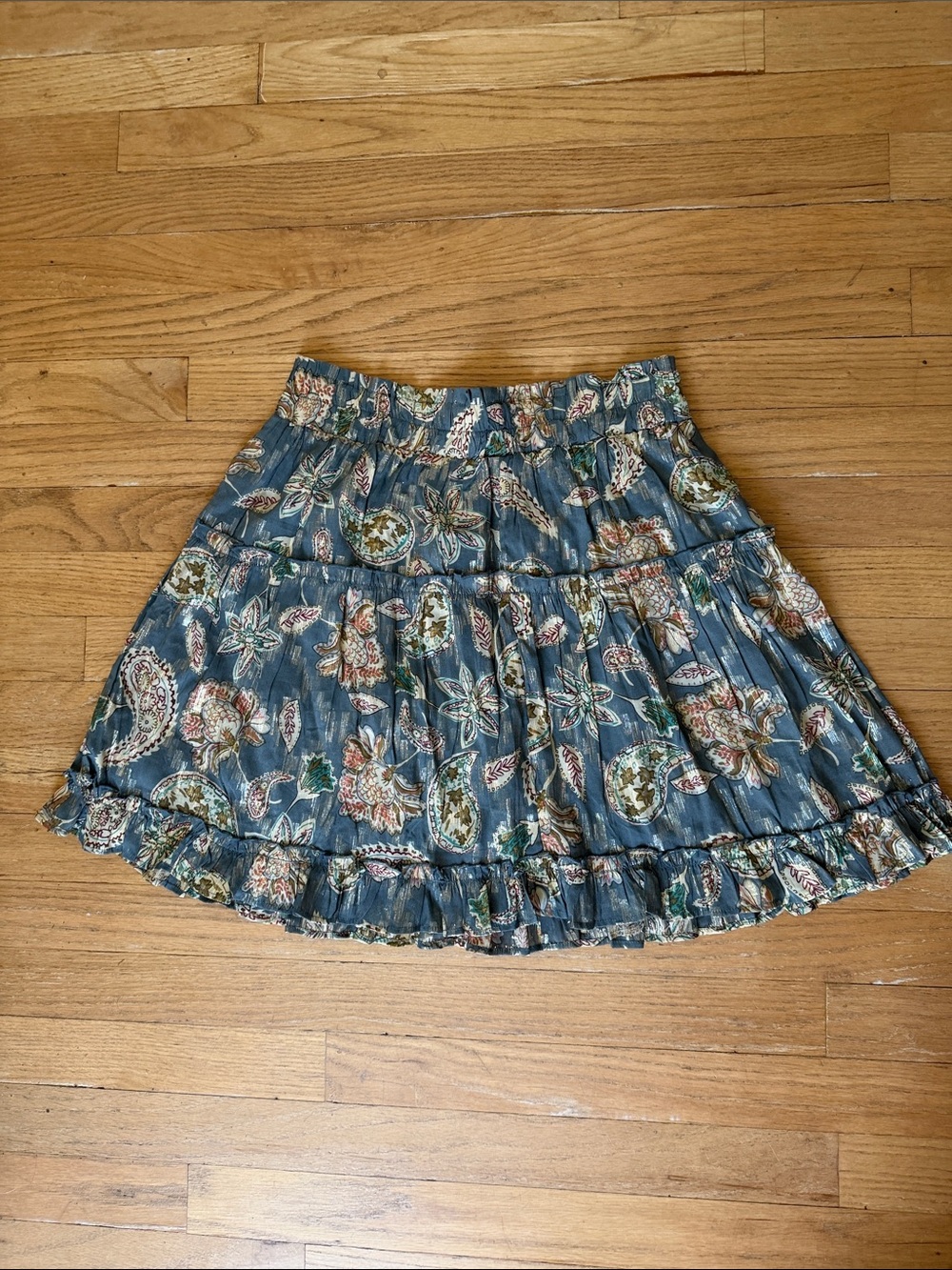bishop + young Blue Floral Paisley Tiered Skirt
